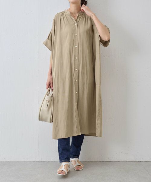 BEARDSLEY/ビアズリー ギャザー割繊ワンピ ベージュ F BEARDSLEY/ビアズリー ギャザー割繊ワンピ ベージュ F