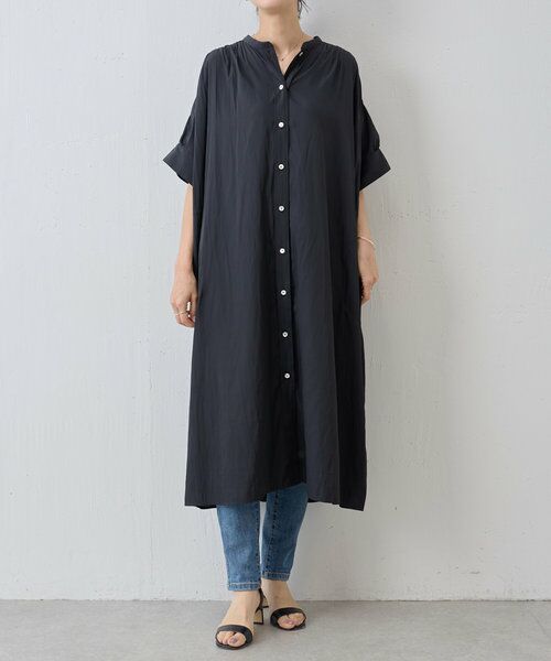 BEARDSLEY ネイビー ロングワンピース 半袖 BEARDSLEY 半袖丸ワンピース ネイビー ビアズリー ロング