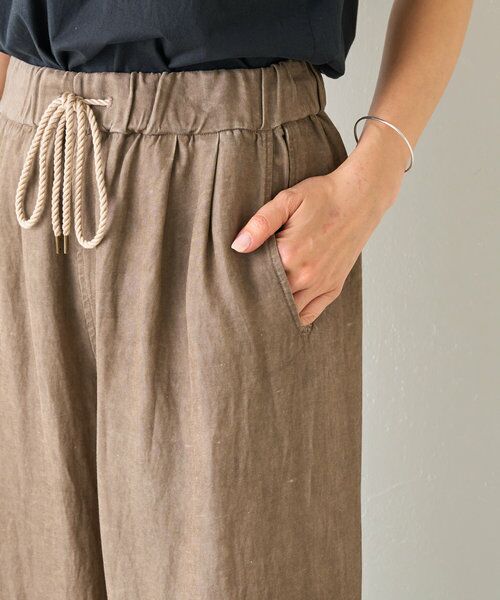 美品 ビアズリー ウエスト リブ ワイド パンツ F リネン レーヨン  
