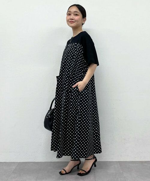 セール】 カットコンビフレアワンピース(ドット) （ロング
