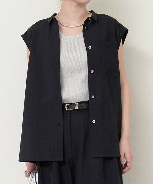BEARDSLEY/ビアズリー スリットノースリーブリシャツ ブラック F BEARDSLEY/ビアズリー スリットノースリーブリシャツ ブラック F