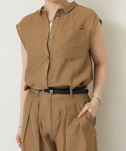 BEARDSLEY/ビアズリー スリットノースリーブリシャツ キャメル F BEARDSLEY/ビアズリー スリットノースリーブリシャツ キャメル F