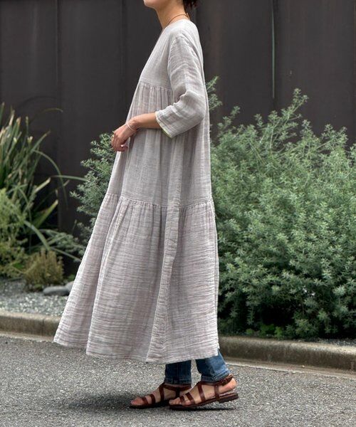 カジュアル 長袖 コンビ  ひざ下丈 デイリーワンピース カットコンビフレアワンピース （ロング・マキシ丈ワンピース