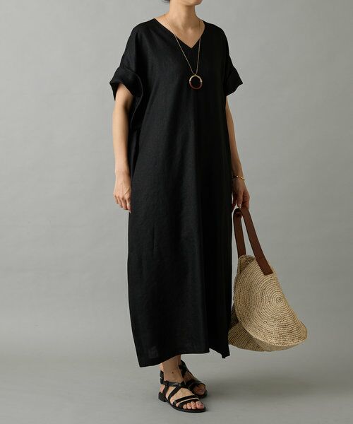 【Massimo dutti】キャップスリーブワンピース 麻調合繊カフタンワンピース （ロング・マキシ丈ワンピース
