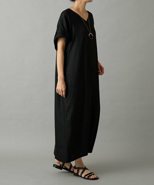 BEARDSLEY ビアズリー 半袖　ワンピース　ロング　バックボタン　黒 セール】 ストレッチジョーゼットギャザーワンピース （ロング