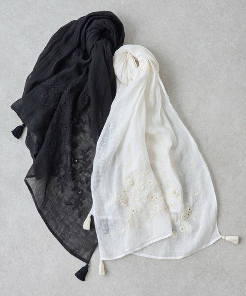 CITRUS リネン linen 大盤 ストール CITRUS》フラワー刺繍