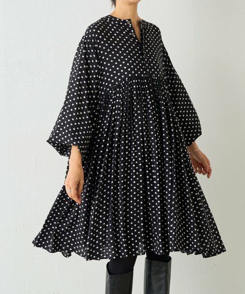 BEARDSLEY/ビアズリー ドットギャザーチュニック ブラック F BEARDSLEY/ビアズリー ドットギャザーチュニック ブラック F