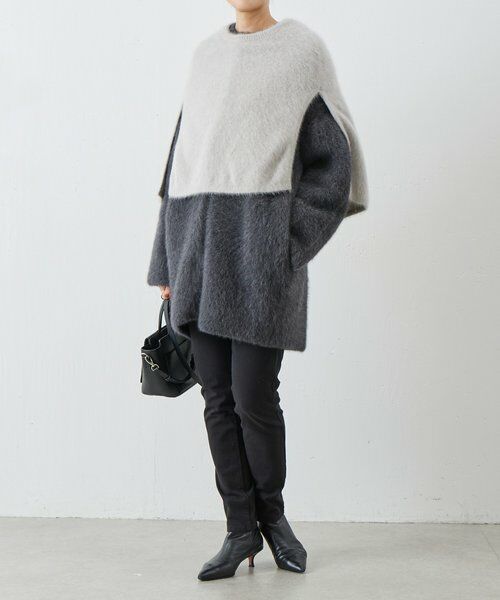 ビアズリー ウール昆　ニットコートブルー　美品　クリーニング済み　最終お値下げ BEARDSLEY コート アウター ファーニットコート レディース