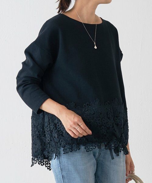 BEARDSLEY/ビアズリー 裾レースコットンカットソー ブラック F BEARDSLEY/ビアズリー 裾レースコットンカットソー ブラック F