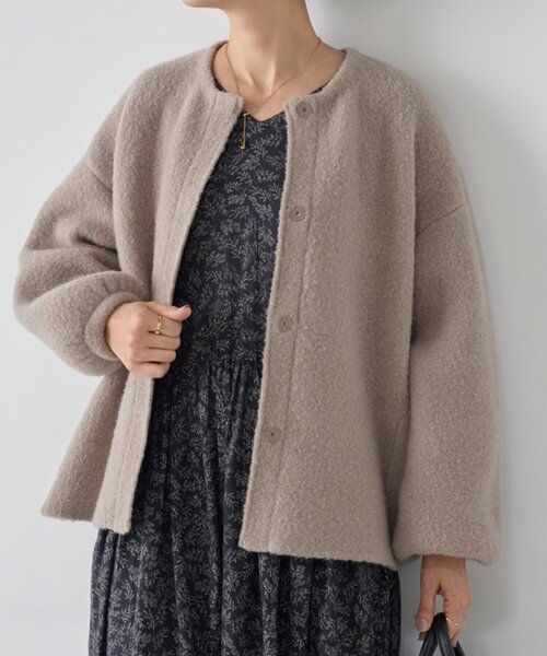 BEARDSLEY/ビアズリー パフ袖ウールニットジャケット モカ F BEARDSLEY/ビアズリー パフ袖ウールニットジャケット モカ F