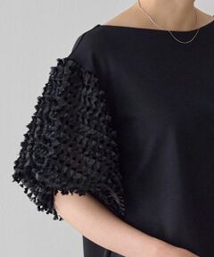 美品✨24ss ビアズリー Tシャツ 袖レース クルーネック カットソー 黒 24ss ビアズリー Tシャツ 袖レース クルーネック カットソー 黒