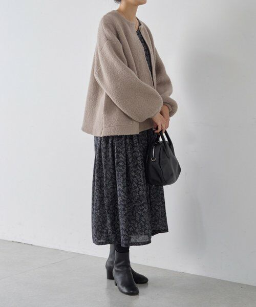 BEARDSLEY ビアズリー プリントギャザーワンピ ロング ゆったり ビアズリー BEARDSLEY リーフプリントギャザーワンピース