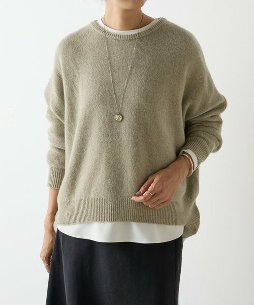 BEARDSLEY/ビアズリー ヤク混ワイドニットプルオーバー カーキ F BEARDSLEY/ビアズリー ヤク混ワイドニットプルオーバー カーキ F