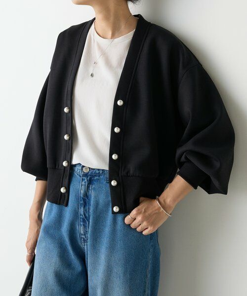 BEARDSLEY/ビアズリー パール釦ダンボールカーディガン ブラック F BEARDSLEY/ビアズリー パール釦ダンボールカーディガン ブラック F