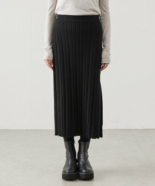 BEARDSLEY / ビアズリー ロング・マキシ丈スカート | 《LEVAR》リブニットスカート（ブラック） | 詳細1