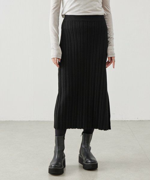 BEARDSLEY / ビアズリー ロング・マキシ丈スカート | 《LEVAR》リブニットスカート（ブラック） | 詳細5