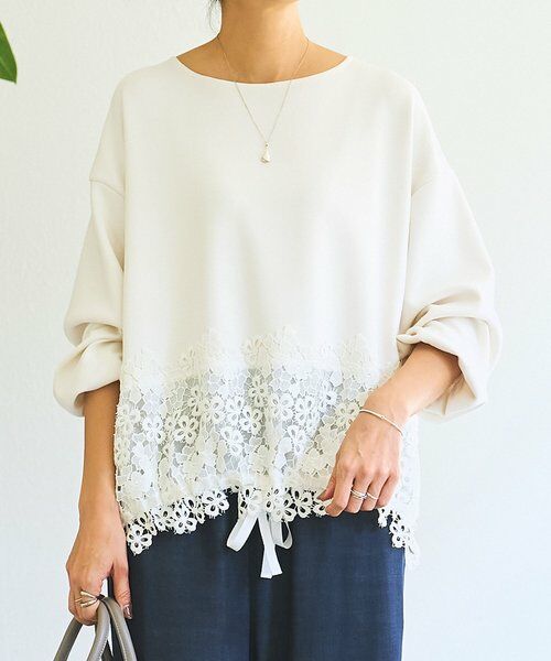 BEARDSLEY / ビアズリー カットソー | ダンボール裾レースプルオーバー(ホワイト)
