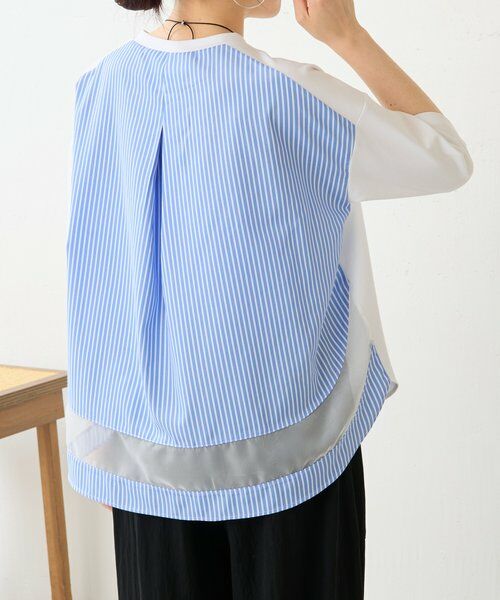 BEARDSLEY / ビアズリー カットソー | ラウンドキリカエストライププルオーバー（ホワイト）