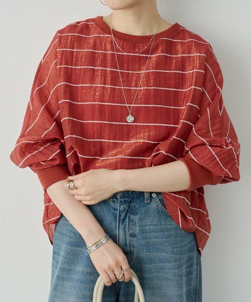 BEARDSLEY / ビアズリー シャツ・ブラウス | シアーボーダーシャツTee（レッド）