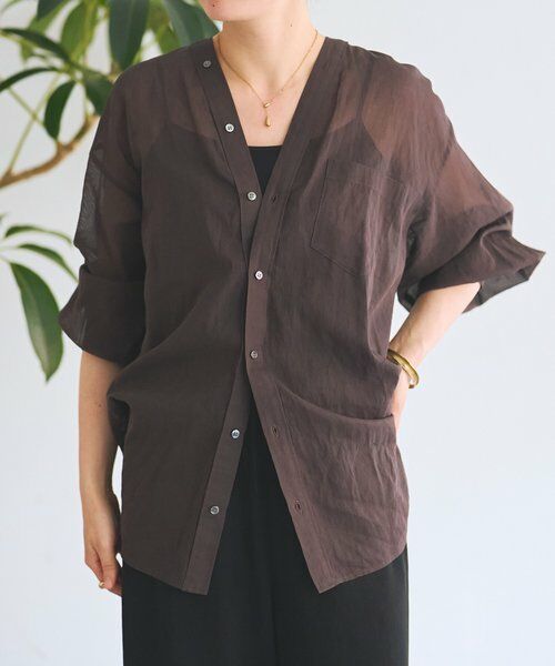 BEARDSLEY / ビアズリー シャツ・ブラウス | アキハストライプカラーレスシャツ | 詳細1