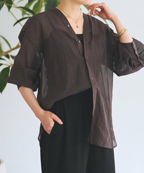 BEARDSLEY / ビアズリー シャツ・ブラウス | アキハストライプカラーレスシャツ | 詳細10