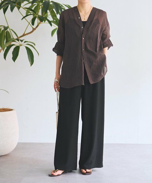 BEARDSLEY / ビアズリー シャツ・ブラウス | アキハストライプカラーレスシャツ | 詳細6