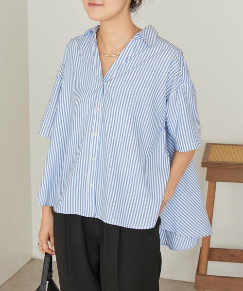 BEARDSLEY / ビアズリー シャツ・ブラウス | 《4/2(木)18：00予約開始》フレアハーフスリーブシャツ（ブルー）