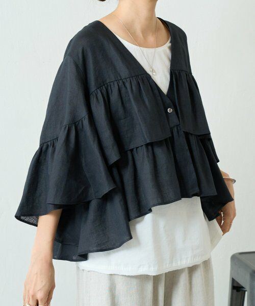 BEARDSLEY / ビアズリー その他アウター | リネンフリル羽織（ブラック）