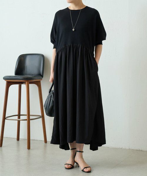 BEARDSLEY / ビアズリー ロング・マキシ丈ワンピース | ニットコンビギャザーワンピ | 詳細1