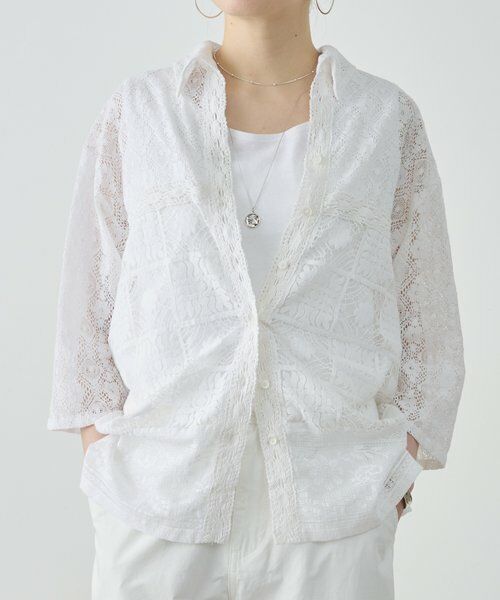 BEARDSLEY / ビアズリー シャツ・ブラウス | 《4/2(木)18：00予約開始》MIXレースシャツ（ホワイト）