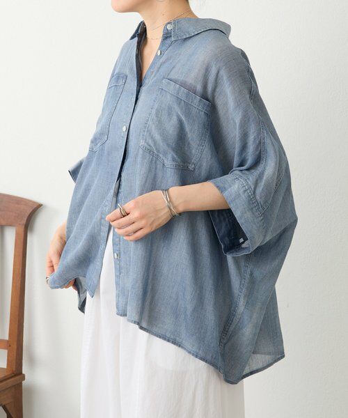 BEARDSLEY / ビアズリー シャツ・ブラウス | 《4/1(水)20：00予約開始》シフォンデニムポンチョシャツ | 詳細1