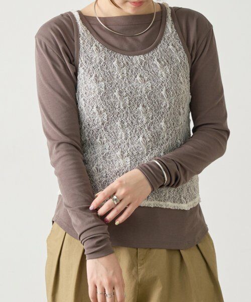 BEARDSLEY / ビアズリー カットソー | 《4/21(火)12時予約開始》レースタンクレイヤーロンTee《FRIPIER》（グレー）