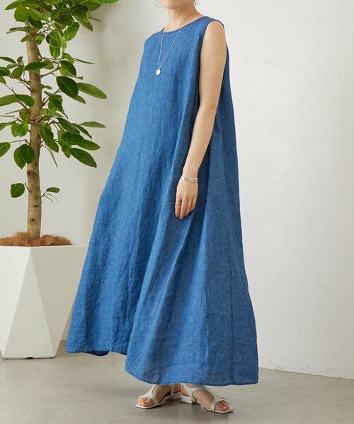 BEARDSLEY / ビアズリー ロング・マキシ丈ワンピース | 《5/2(土)12:00予約開始》15/リネン硫化染めワンピ（ブルー）