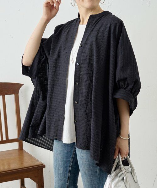 BEARDSLEY / ビアズリー シャツ・ブラウス | 《4/29(水)12:00予約開始予定》コットンシアーストライプシャツ（ブラック）