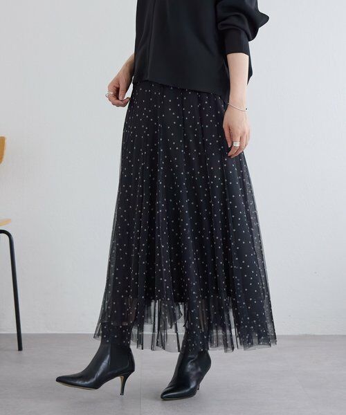 BEARDSLEY / ビアズリー ロング・マキシ丈スカート | 《近日予約予定》ドットチュールロングスカート（ブラック）