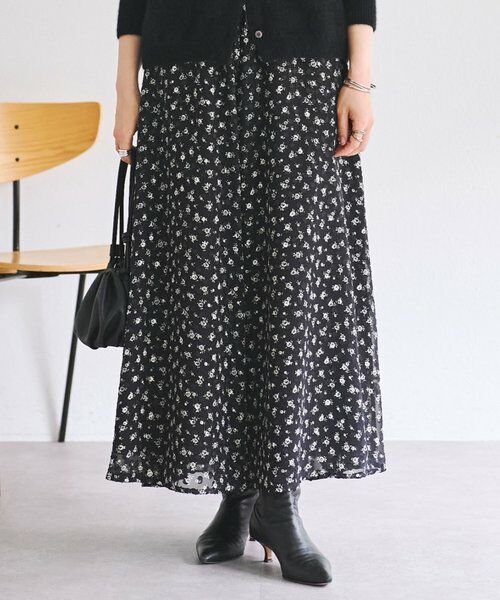 BEARDSLEY / ビアズリー ロング・マキシ丈スカート | 《8/11(火)12:00予約開始》プリントフレアスカート（ブラック）