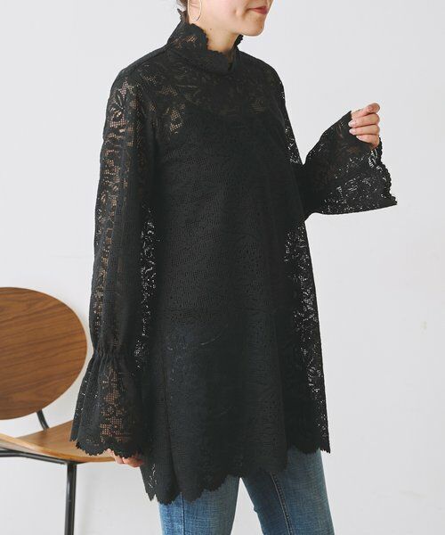 BEARDSLEY / ビアズリー シャツ・ブラウス | 《9/10(木)12:00予約開始予定》コットンレースチュニック（ブラック）