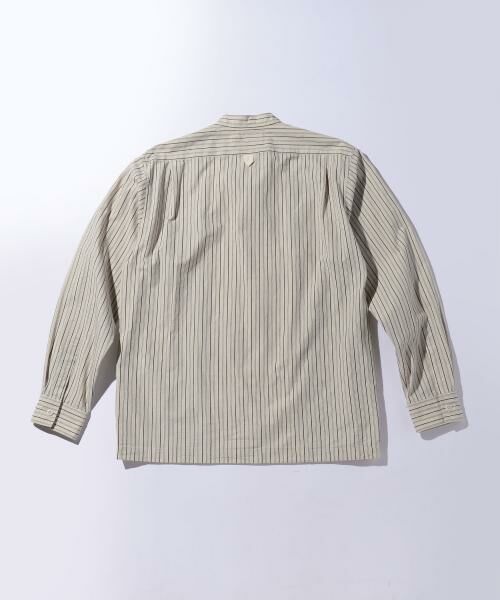 MHL.＞ WIDE STRIPE NO COLLAR SHIRT/シャツ （シャツ・ブラウス