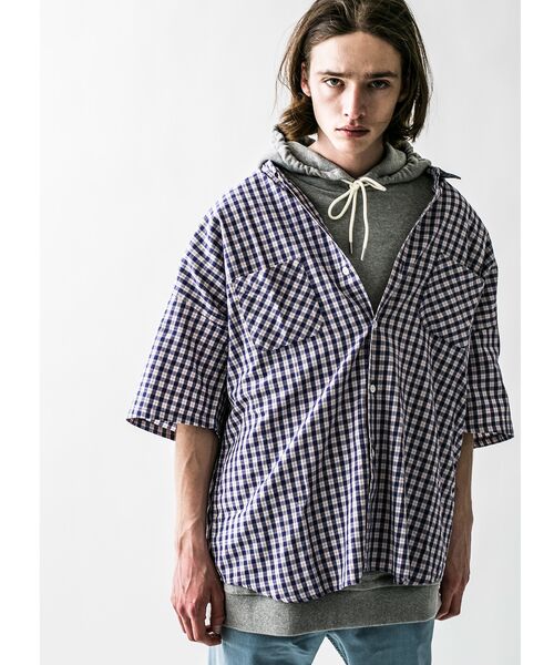 monkey time＞ OVERSIZED CHECK REG SSL SHIRT/シャツ （シャツ