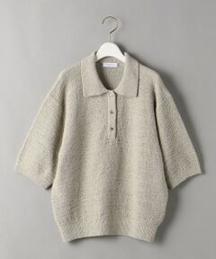 BY ジャカード 5分袖 ニットポロ プルオーバー/BEIGE -ウォッシャブル-