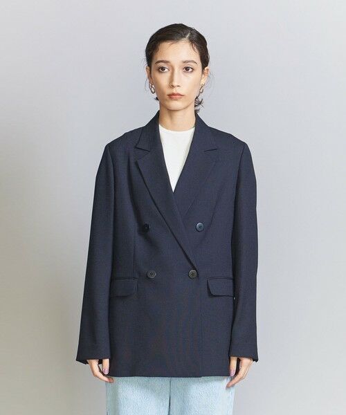 UNITED ARROWS リネンブレザー ダブルジャケット 36 ネイビー