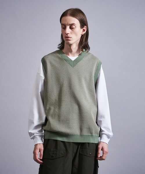 ＜monkey time＞ COTTON JACQUARD V NECK VEST/ベスト