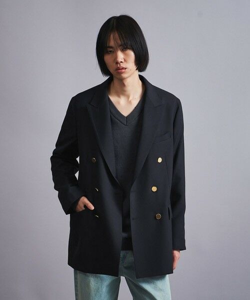 【BEAUTYu0026YOUTH United ARROWS】 ライトサージ ダブルブレスト ジャケット Navy M ビューティーu0026ユース ユナイテッドアローズ メンズ テーラードジャケット 83221440098