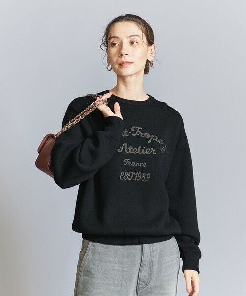 BEAUTY&YOUTH UNITED ARROWS / ビューティー&ユース ユナイテッドアローズ ニット・セーター | エンブロイダリー ロゴ クルーネック ニットプルオーバー | 詳細1