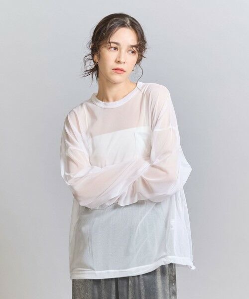 BEAUTY&YOUTH UNITED ARROWS / ビューティー&ユース ユナイテッドアローズ カットソー | ＜Charcoal＞メッシュ ロングスリーブ Tシャツ | 詳細1