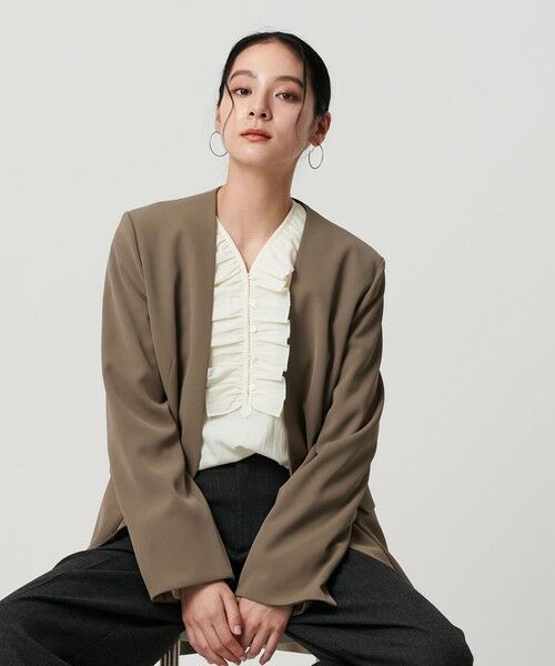 BEAUTY&YOUTH UNITED ARROWS / ビューティー&ユース ユナイテッドアローズ ノーカラージャケット | 【WEB限定 Wardrobe DAILY MINIMAL】ダブルクロス カラーレスジャケット ウォッシャブル | 詳細9