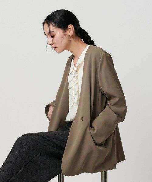 BEAUTY&YOUTH UNITED ARROWS / ビューティー&ユース ユナイテッドアローズ ノーカラージャケット | 【WEB限定 Wardrobe DAILY MINIMAL】ダブルクロス カラーレスジャケット ウォッシャブル | 詳細11