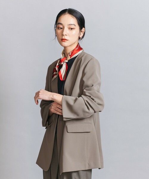 美品:BEAUTY&YOUTHダブルクロスカラーレスジャケット-ウォッシャブル- WEB限定 Wardrobe DAILY MINIMAL】ダブルクロス カラーレス