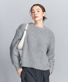 【WEB限定】ビジュー×フェザーヤーン クルーネックニット