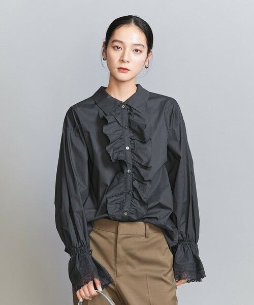 BEAUTY & YOUTH UNITED ARROWS/ビューティー&ユース ユナイテッドアローズ コットン フリル レーススリーブ シャツ DK. GRAY M BEAUTY & YOUTH UNITED ARROWS/ビューティー&ユース ユナイテッドアローズ コットン フリル レーススリーブ シャツ DK. GRAY M